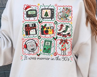 It Was Merrier in the 90s Christmas Sweatshirt, Retro 90s Nostalgia Holiday Graphic Shirt