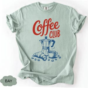 Coffee Club Graphic Tee: Moka Pot & Croissant T-Shirt
