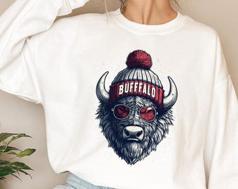Buffalo Football Sweatshirt – Vintage Look Buffalo mascot Graphic Crewneck – Game Day Unisex Pullover Shirt