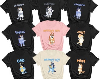 Personalized Blue Dog Family Matching T-Shirts: Birthday Party Tees