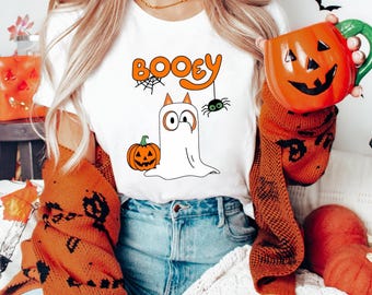 Cute Ghost Booey Shirts , Halloween Sweatshirt , Blue Dog Halloween Graphic Adult Youth Toddler Shirts