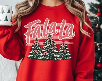Fa La La Coquette Christmas Sweatshirt, Pink Bow Christmas Tree Holiday Shirt