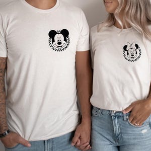 Retro Checkered Disney Pocket Size Print Shirts, Mickey Checkered Shirt, Family Shirts, Minnie Mouse Pocket Tees, Gift Disneyland Tee