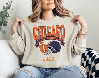 Personalization Chicago Football Sweatshirt And Hoodie, Trendy Chicago Football Fan Gifts, Football Crewneck Sweatshirt,Game Day Sweat