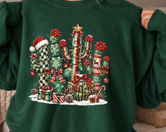 Christmas Cactus Sweatshirt, Western Holiday Cactus Graphic Shirt