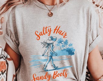Salty Hair Sandy Boots Tee: Coastal Cowgirl Beach Graphic Shirt