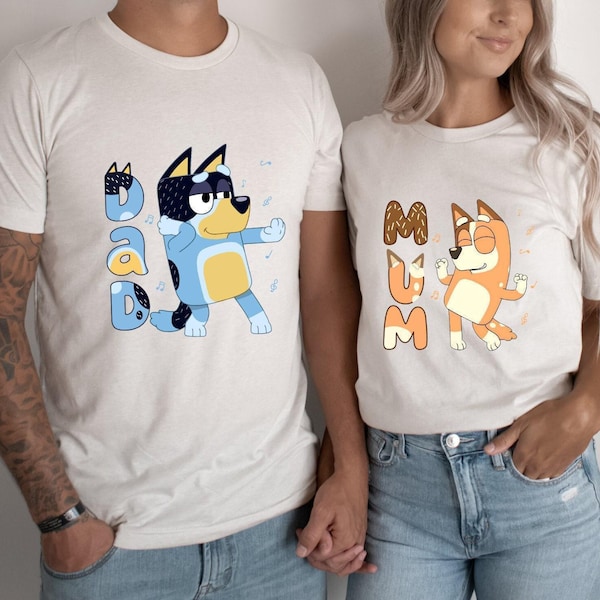 Funny Dancing Blue Dog Dad Mum Shirts , Couple  Shirts , Cute Mum Shirts