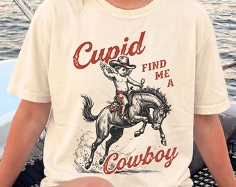 Cupid Find Me a Cowboy Shirt, Vintage Western Valentine Tee, Retro Horse Graphic Top