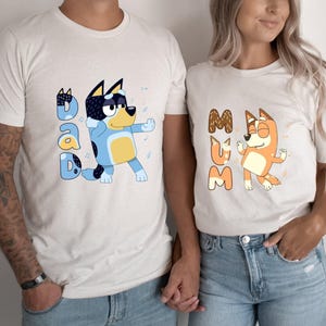 Funny Dancing Blue Dog Mum Dad Shirts: Matching Couple T-Shirts