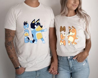 Funny Dancing Blue Dog Mum Dad Shirts: Matching Couple T-Shirts