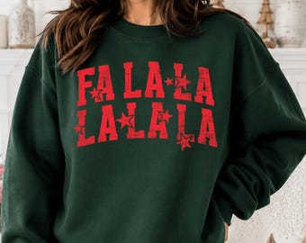 Fa La La La La Christmas Sweatshirt, Distressed Retro Holiday Typography Shirt