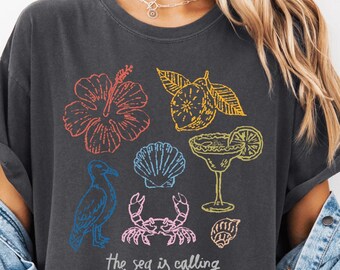 The Sea Is Calling Shirt Vintage Ocean Vacation Tee Beach Graphic Top