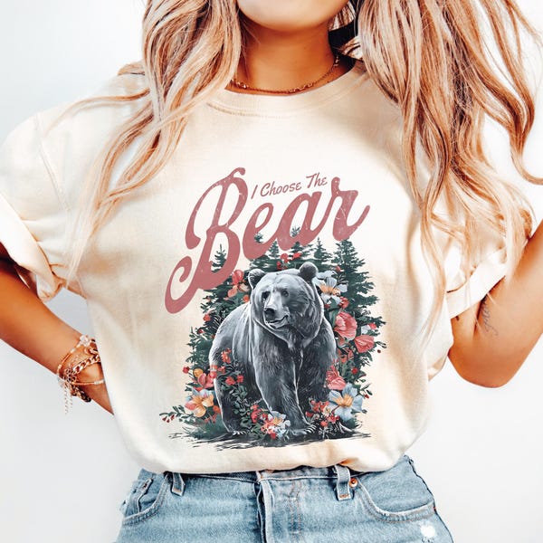 I Choose The Bear T-Shirt: Floral Forest Animal Tee