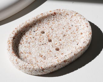 Oval soap dish, MELIA orange-white, handmade from natural recycled shells, scallop shell. Ideal gift for women.