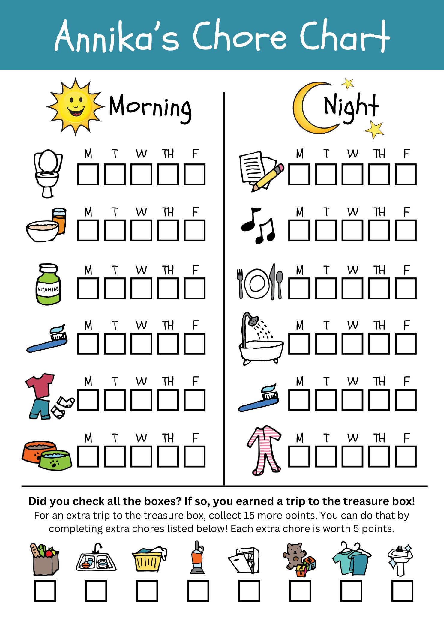 Children's Chore Chart Editable Canva Template - Etsy