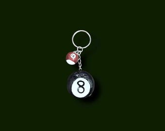 Sleutelhanger poolbiljart met 8 ballen | Handgemaakte Fidget-bedel van polymeerklei