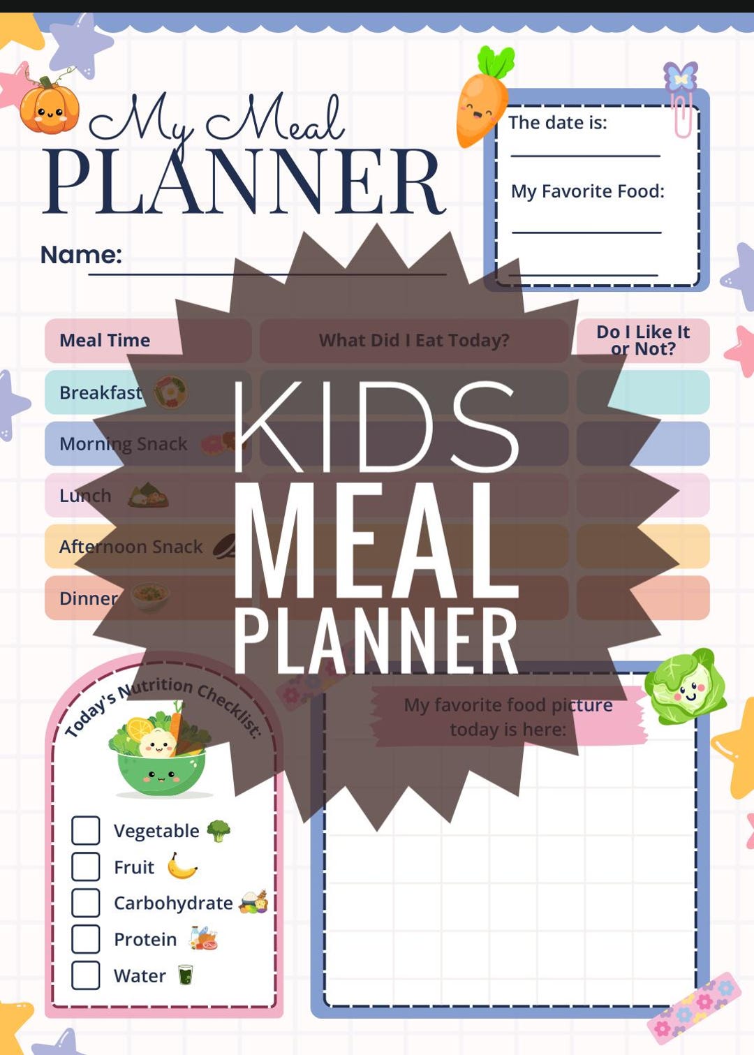 Kids Meal Planner Printable | 7 Day Toddler Meal Plan PDF | Weekly Kids ...