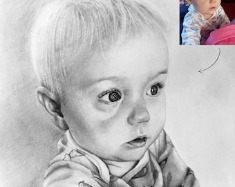 Hand-Drawn Baby Portrait from Photo – Pencil Sketch, Custom Drawing, Personalized Gift