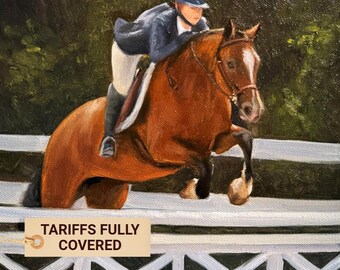 Custom Oil Painting from Photo, Horse and Rider, Canvas Art, Equestrian Gift for a Friend, Pet Loss