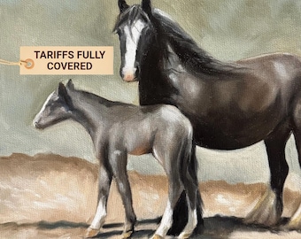 Pintura al óleo de caballo personalizada a partir de una foto, arte equino pintado a mano, recuerdo de caballo de establo de granja