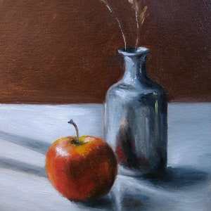 Still Life Oil Painting Kitchen Decor Food Art Red Apple Kitchen Still Life Fruit Art Original Painting Small Artwork Farmhouse Wall Decor