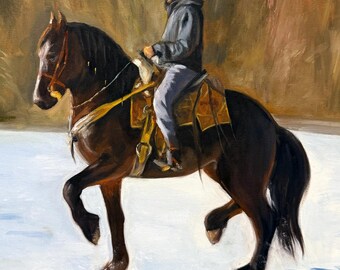 Personalised Oil Painting Horse and Rider Hand Painted Equestrian Portrait Pet Loss Keepsake