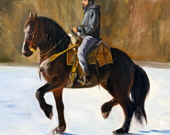 Personalised Oil Painting Horse and Rider Hand Painted Equestrian Portrait Pet Loss Keepsake Gift