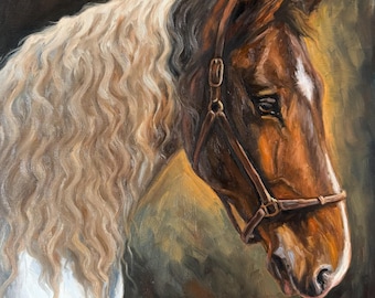 Hand Painted Oil Painting, Custom Horse Portrait from Photo, Moody Wall Art, Personalized Equine Art