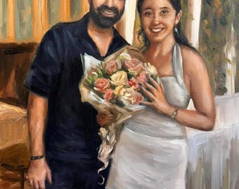 Custom Hand-Painted Oil Portrait of Couple, Newlywed Gift, Wedding Memory, Turn photo into painting