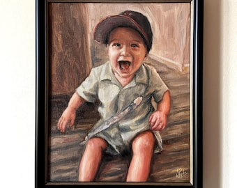 Custom Oil Baby Portrait, Hand Painted on Canvas, Family Keepsake, Gift for Parents, Boy Painting from Photo