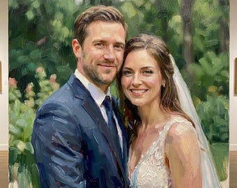 Custom Oil Painting from Photo – Hand-Painted Couple Portrait, Wedding or Engagement Gift Family Art