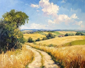 Custom Hand-Painted Oil Painting on Canvas – Farmhouse & Countryside Scenery Art