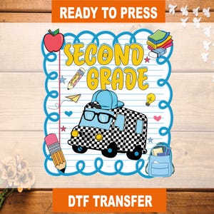 Second Grade Car DTF Transfer, Back To School Ready To Press, Second Grade Car Heat Transfer, Second Grade High Quality, 2nd Grade DTF
