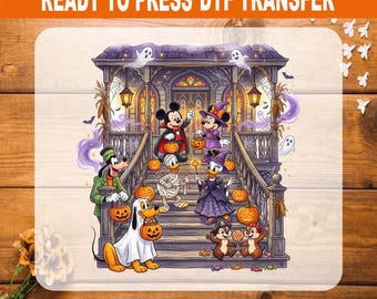 Disney Trick or Treat DTF Transfer, Mickey Friends Haunted House Iron On Transfer, Halloween Ready to Press
