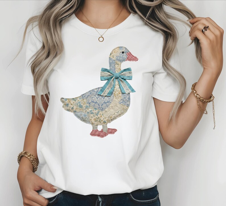 Patchwork Easter Goose DTF Transfer, Whimsical Coquette Brushstroke Design (Ready To Press) image 11