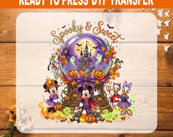 Spooky & Sweet Disney Halloween DTF Transfer, Mickey Snow Globe Iron On, Ready to Press