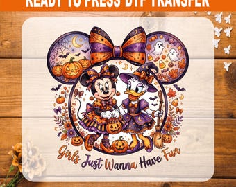 Minnie and Daisy Halloween DTF Transfer Ready to Press, Girls Just Wanna Have Fun Heat Transfer, Spooky Disney Besties Shirt Iron On Decal