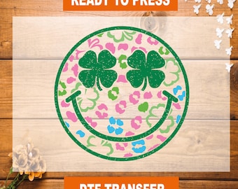 Lucky Charm Smiley Face DTF Transfer, Lucky Charm Smiley Face Ready To Press, Lucky Charm Smiley Face Heat Transfer, St. Patrick’s Day Dtf