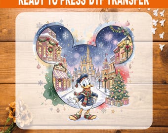 Donald Duck Christmas DTF Transfer Ready to Press, Disney Main Street Castle Heat Transfer, Merry Christmas Vacation Shirt Iron On Decal