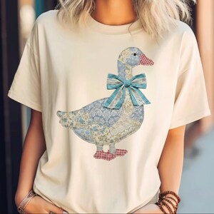 Patchwork Easter Goose DTF Transfer, Whimsical Coquette Brushstroke Design (Ready To Press) image 4