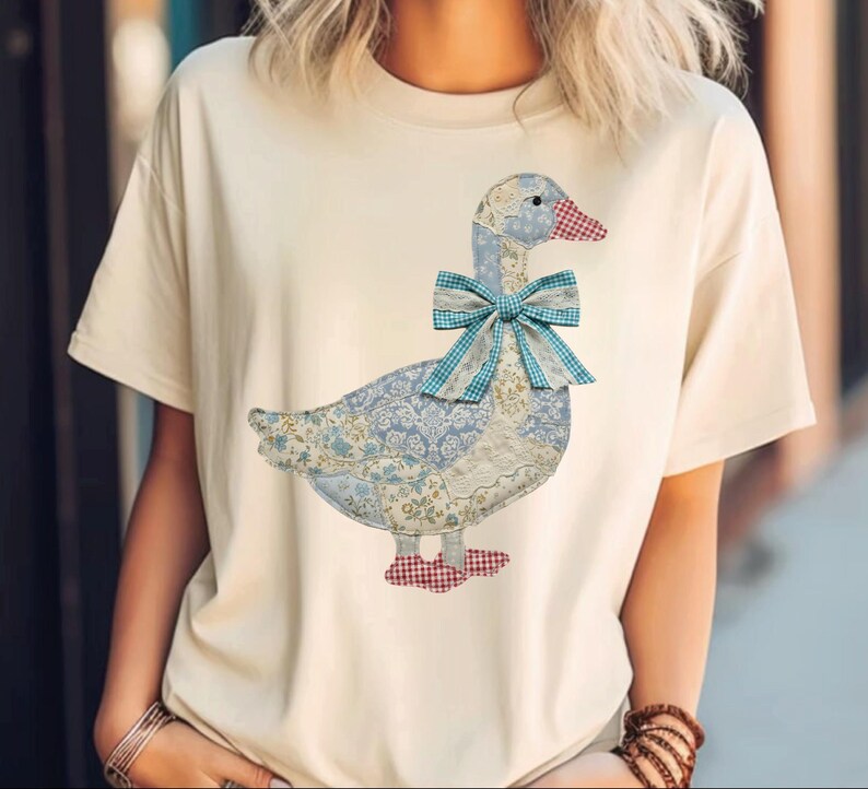 Patchwork Easter Goose DTF Transfer, Whimsical Coquette Brushstroke Design (Ready To Press) image 4