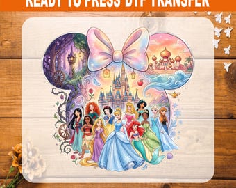 Disney Princess Squad DTF Transfer Ready to Press, Pastel Magical Castle Minnie Ears Heat Transfer, Disney Girls Trip T-Shirt Decal