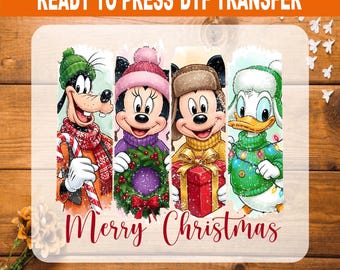 Merry Christmas Disney DTF Transfer, Mickey Friends Holiday Iron On, Ready to Press