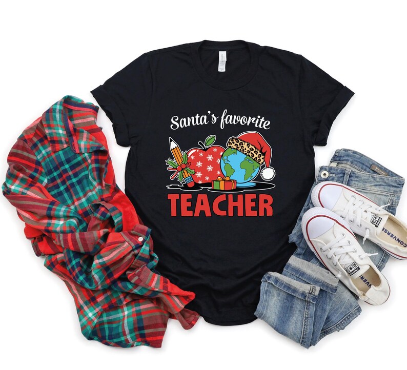 Santa's Favorite Teacher Christmas DTF Transfer, Christmas Ready to