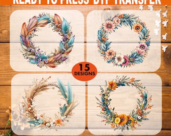 Boho Wildflowers DTF Transfer, Ready To Press, Flowery Designs Heat Transfer