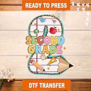 Pencil Second Grade DTF Transfer, Back To School Ready To Press, Second Grade Bows Heat Transfer, Second Grade High Quality, 2nd Grade DTF