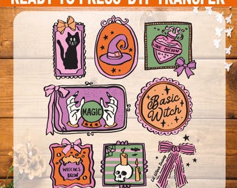 Pastel Witchy Halloween DTF Transfer: Basic Spooky Graphic, Ready to Press