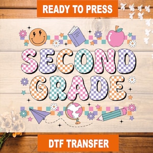Checkered Second Grade DTF Transfer, Back To School Ready To Press, Second Grade Heat Transfer, Second Grade High Quality, 2nd Grade DTF