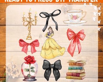 Coquette Princess Belle Bows, Disney DTF Transfer, Ready To Press