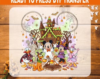 Disney Halloween Gingerbread House DTF Transfer, Mickey Friends Candy Castle Iron On, Ready to Press
